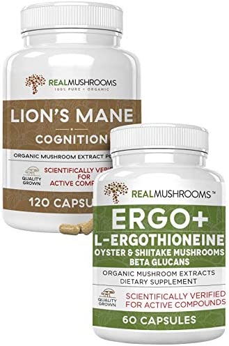 Real Mushrooms Ergothioneine (60ct) and Lions Mane (120ct) Bundle with ...