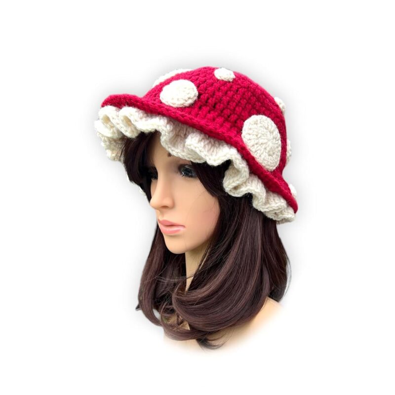 Mushroom Crochet Bucket Hat. Crochet Cloche Hat. Ruffle Hat. Halloween Costume. Costume party. Mushy Photo Prop. Fairy Pixie Cosplay (Small (21 inches))
