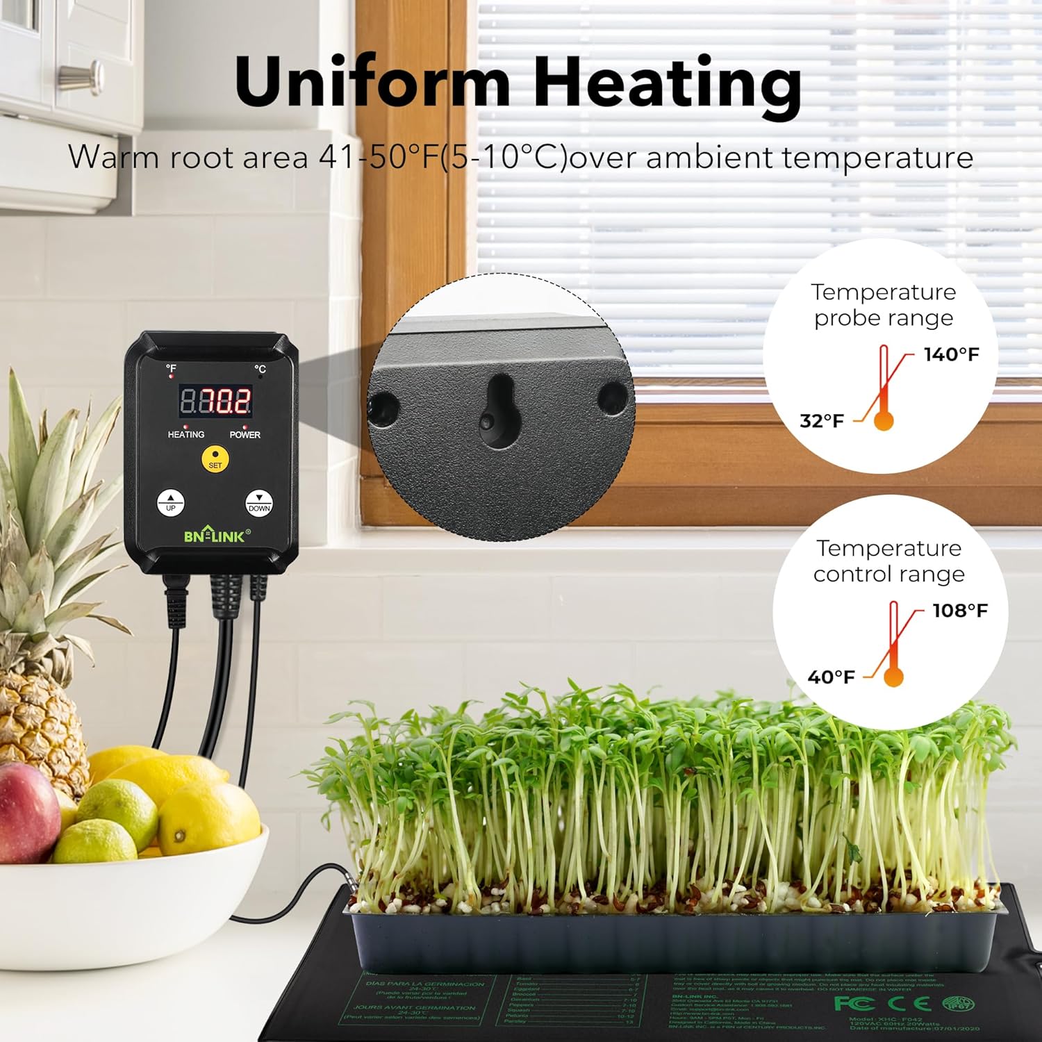 1740495552_81JtSzepwnL._AC_SL1500_.jpg BN-LINK Seedling Heat Mat Heating Pad 48" x 20.75" with Digital Thermostat Controller Combo Set Waterproof for Indoor Seed Starting and Plant Germination - Image 6