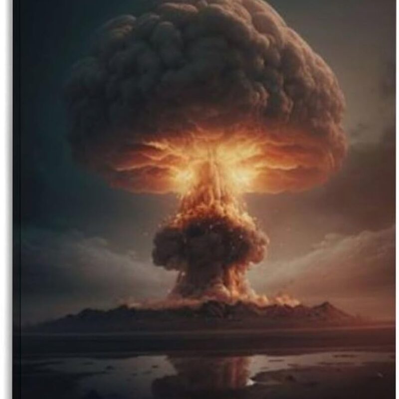 ZAMDNI Retro Radioactive Fallout Poster Atomic Bomb Nuclear Explosion Mushroom Cloud Poster 2 Canvas Poster Wall Art Decor Living Room Bedroom Decor Print Picture Print Frame-style 24x36inch(60x90cm)