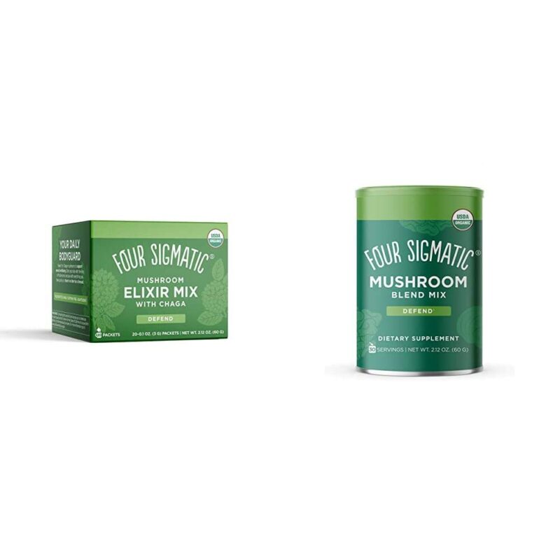 Four Sigmatic Chaga Mushroom Elixir, Organic Chaga Mushroom Powder, Pack of 20 & Mashroom Blend, 10 Mushroom Blend Mix with Lion's Mane, Reishi, Chaga, Cordyceps, Enokib & Shiitake, 30 servings