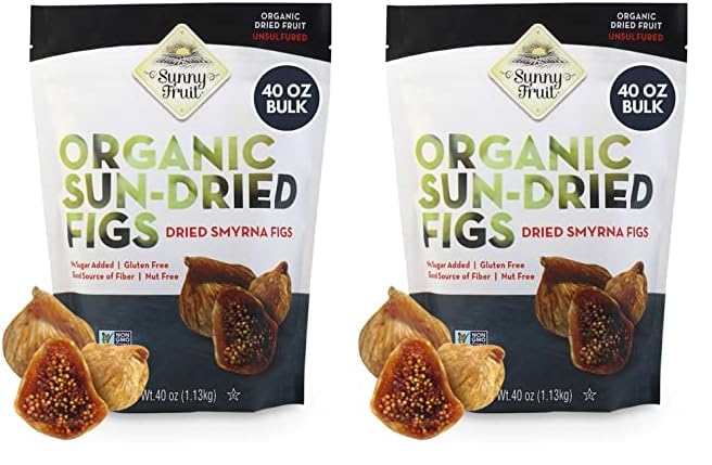Sunny Fruit Organic Turkish Dried Figs, 2.5 Pound Bulk Bag | Healthy, Sweet Snack | ORGANIC, NON-GMO, VEGAN, HALAL, KOSHER, NO PRESERVATIVES, NO SUGAR ADDED (Pack of 2)
