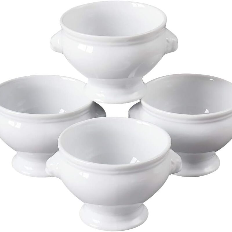 Cinf Ceramic 16 oz Set of 4 Lion Head Porcelain Soup Bowls White Christmas Gifts Microwave Safe Soup and Fruit Home Kitchen