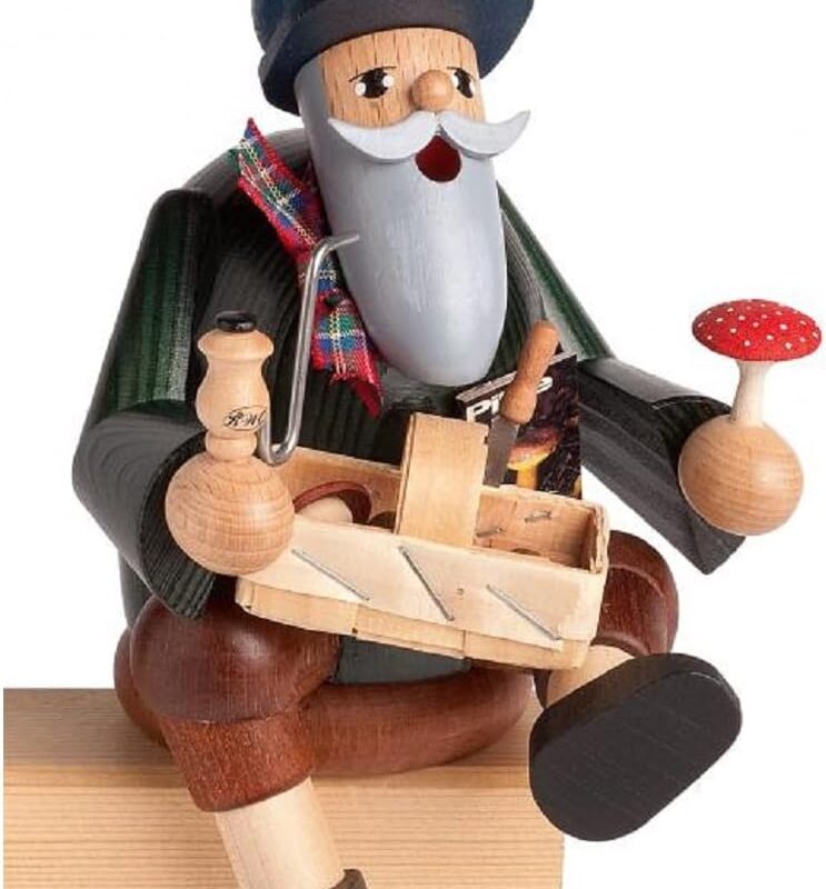 KWO Smoking Men Incense Holder, Mushroom Picker Sitting, 14 cm, Wood, Multicolour, One Size