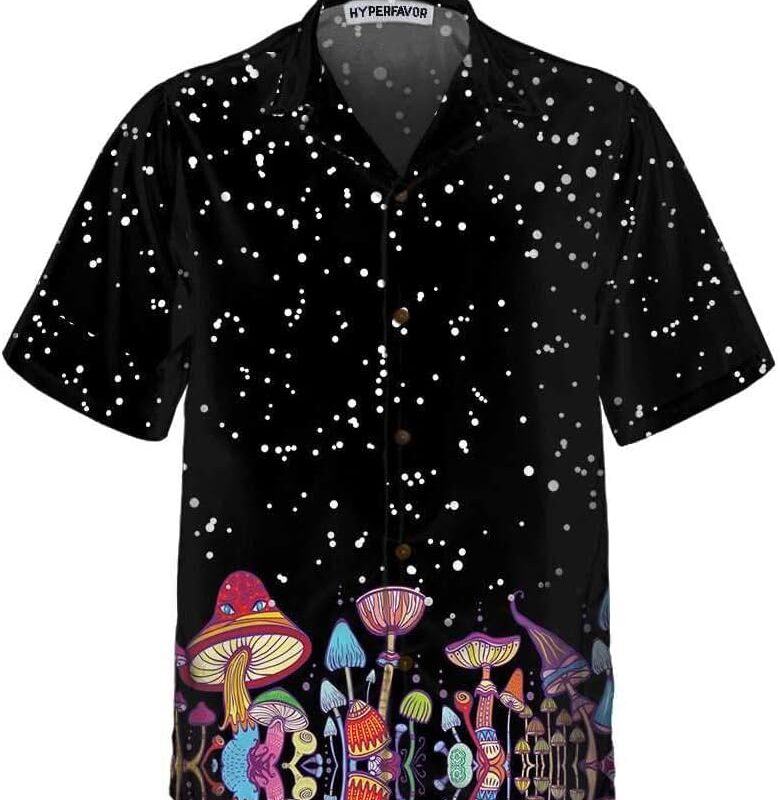 HYPERFAVOR Short Sleeve Mushroom Shirts for Men & Women- Mushroom Hawaiian Shirts- Best Mushroom Gifts