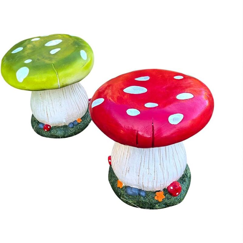 Mushroom Stool Home Shoe Stool Kid's Room Decor Outdoor Garden Simulation Large Mushroom Chair Garden Decor Courtyard Park Lawn Art Sculpture Decoration (RED)