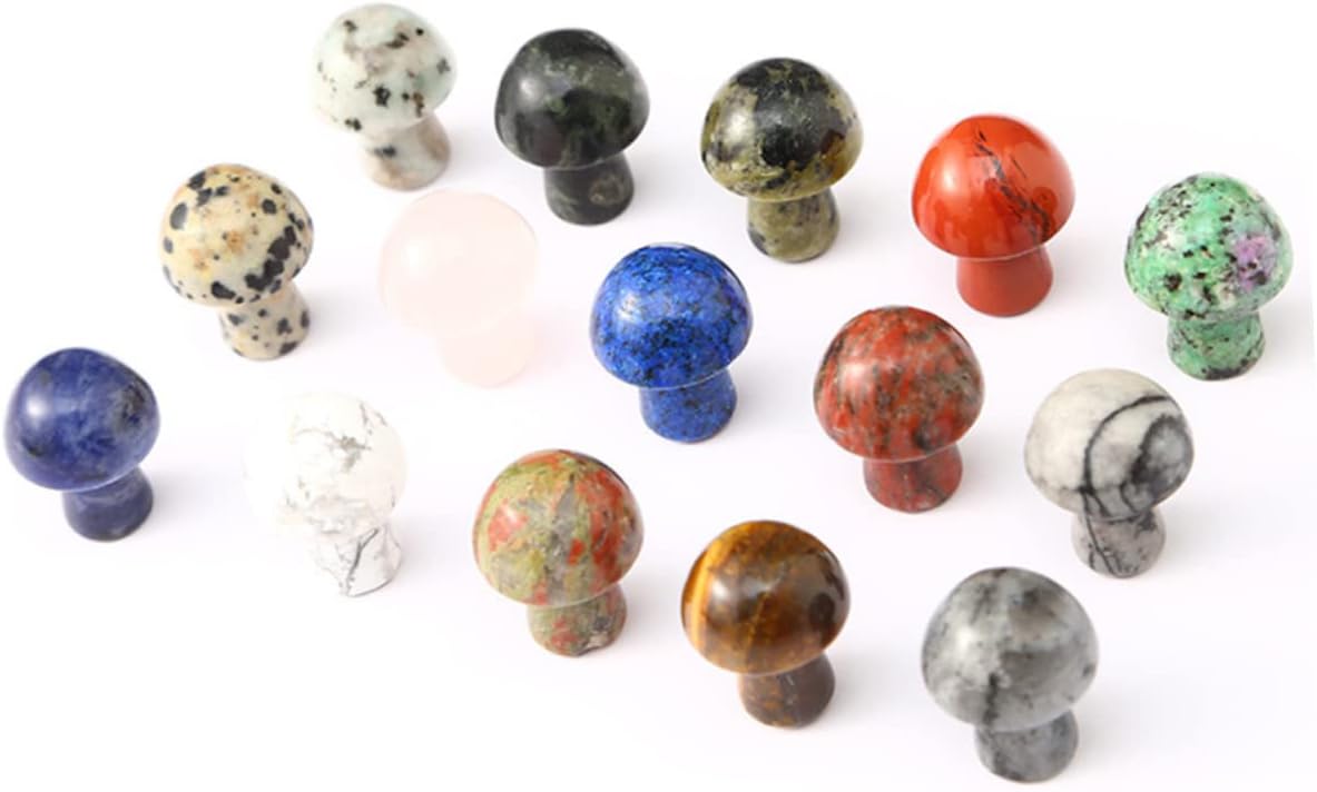 51o9LFz1mpL._AC_SL1262_.jpg Sosoport 5sets Crystal Mushroom Ornament Cake Decorating Mushroom Stuff Cupcake Toppers Mushroom Decor Plants Decor Mushroom Crystals Bulk Mushroom Stones Plant Accessories Natural 15pcs*5 - Image 2