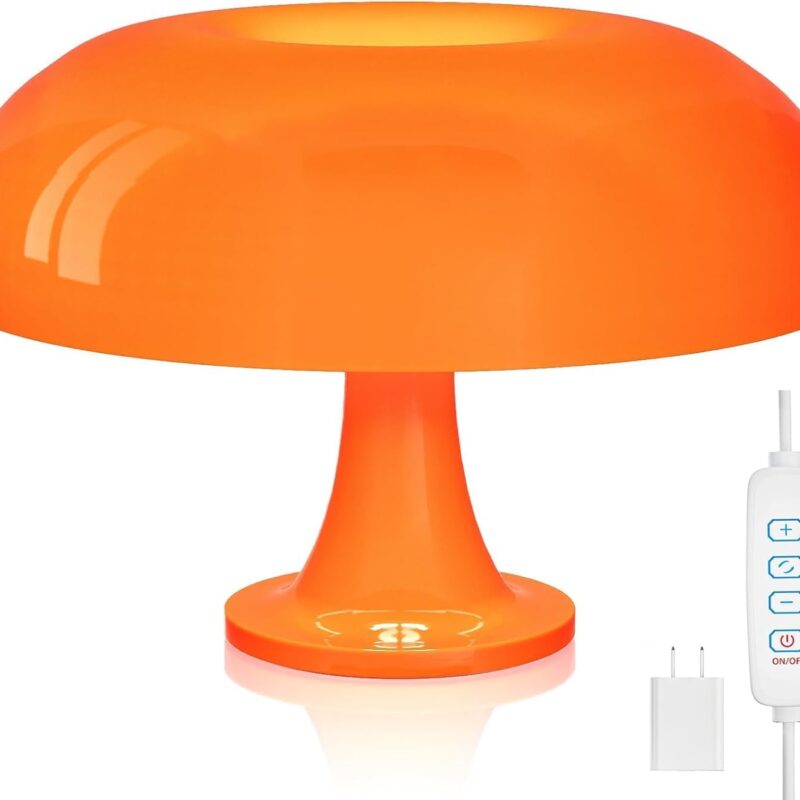 Orange Mushroom Lamp for Room Aesthetic Modern Lighting for Bedroom Mid Century Modern Lamp Mushroom Table Lamp Cool Retro Living Room Decor & Bedroom Decor