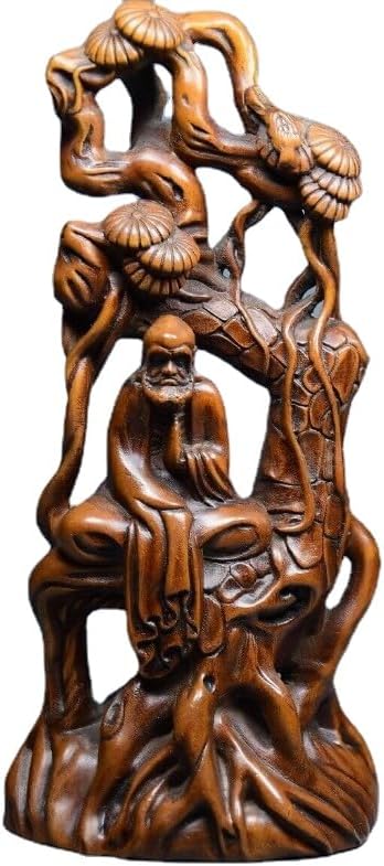 LimpaC Collection Boxwood Taoist Priest Dharma Tree Mushroom Statues Handmade Meditating Sculpture Figurine Decorative Lucky Wealth Home Decor Handcrafted