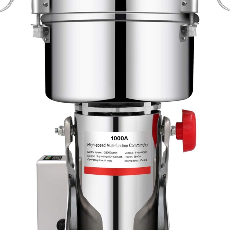 1000g Electric Grain Mill Grinder 304 Stainless Steel Pulverizer Grinding Machine Commercial Corn Mill for Kitchen Herb Spice Coffee with LCD Digital Display