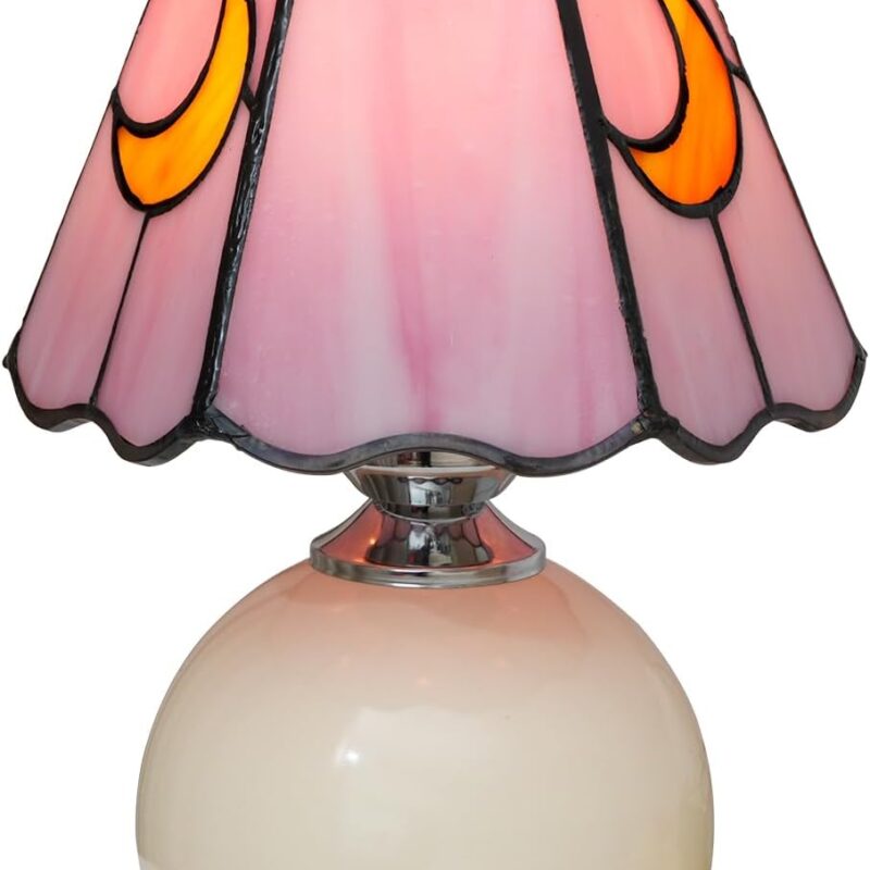 Mushroom Lamp Stained Glass Lamp Moon Lamp Bedside Table Lamp Night Lamps Tiffany Lamp Pink Cute Small Nightstand Desk Lamp for Home Decor Study Living Bedroom Gift, Included E26 Bulb