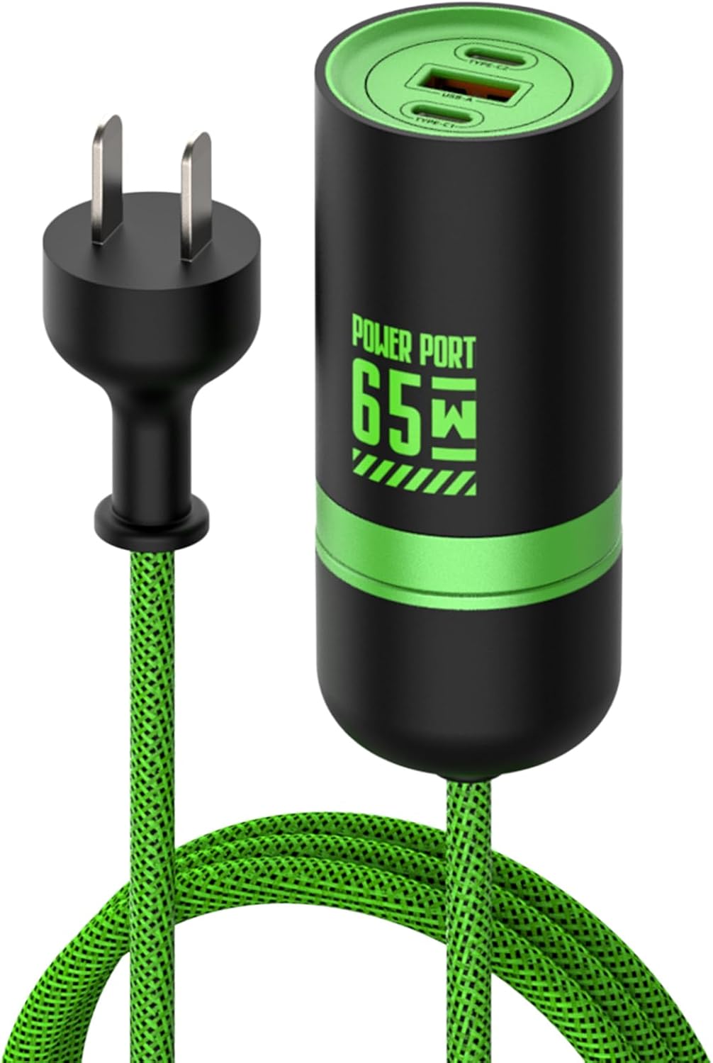 611iasuFBL._AC_SL1500_.jpg 65W GaN Fast Wall Charger Block with 2 USB-C & 1 USB-A Ports, 5ft Nylon Extension Adapter – High-Speed Charging for iPhone, iPad, MacBook, Samsung Galaxy, and More Devices (Black&Green)
