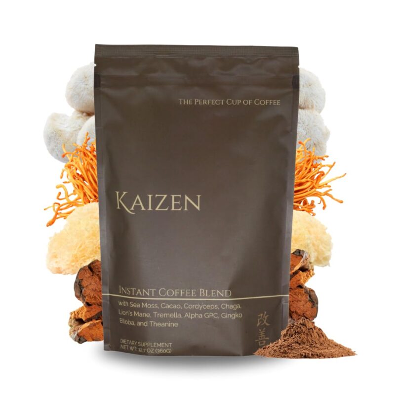 Kaizen Coffee - Premium Mushroom Nootropic Blend With Irish Sea Moss, Coffee, Mushrooms, Cacao, Theanine - Performance, Clarity, Energy, Wellness - Clean Caffeine - Adaptogenic Instant Powder - 12.7oz