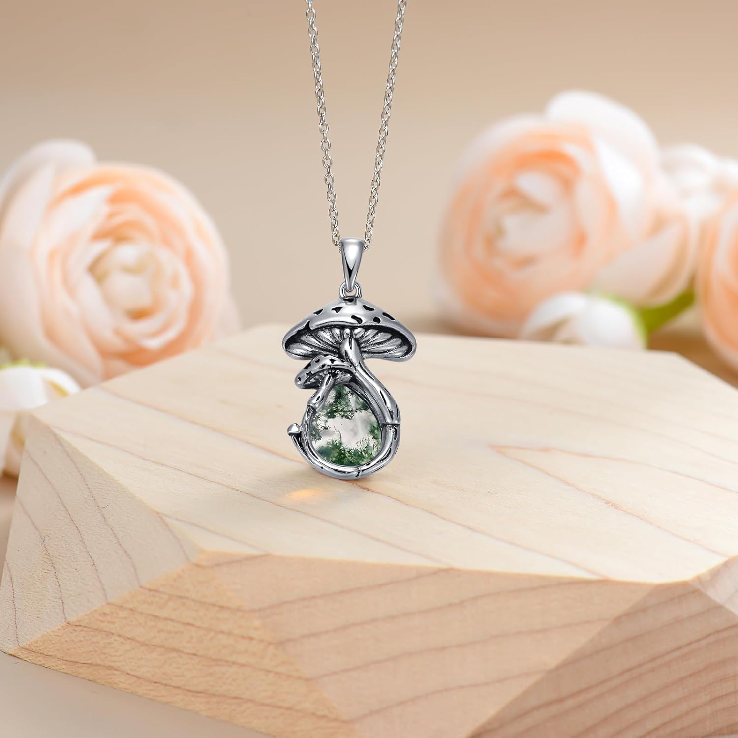 612vVxRUAdL._AC_SL1500_.jpg YYB Mushroom Necklace for Women S925 Sterling Silver Malachite/Moss agate/Opal/Moonstone/Black Onyx Oxidized Mushroom Pendant Jewelry Anniversay Birthday Gifts - Image 5
