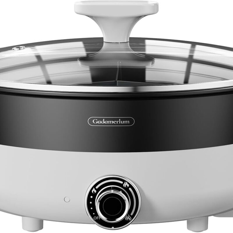 Hot Pot Electric with Divider, 5L Double-Flavor Shabu Shabu Pot, Non-Stick Hotpot Pot Electric, Chinese Hot Pot with Multi-Power Control (1)
