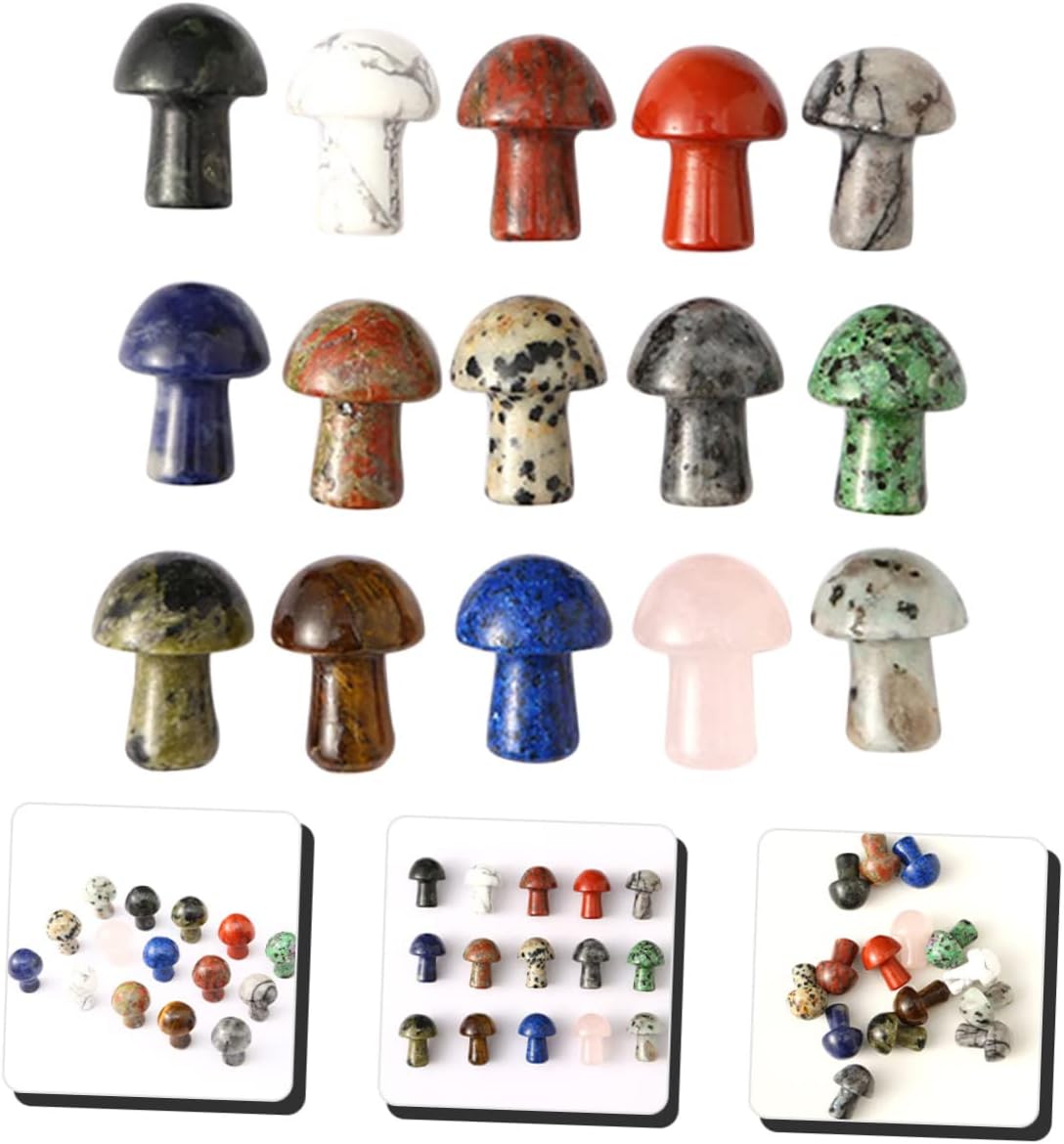 617qHu1NNdL._AC_SL1244_.jpg Sosoport 5sets Crystal Mushroom Ornament Cake Decorating Mushroom Stuff Cupcake Toppers Mushroom Decor Plants Decor Mushroom Crystals Bulk Mushroom Stones Plant Accessories Natural 15pcs*5 - Image 4
