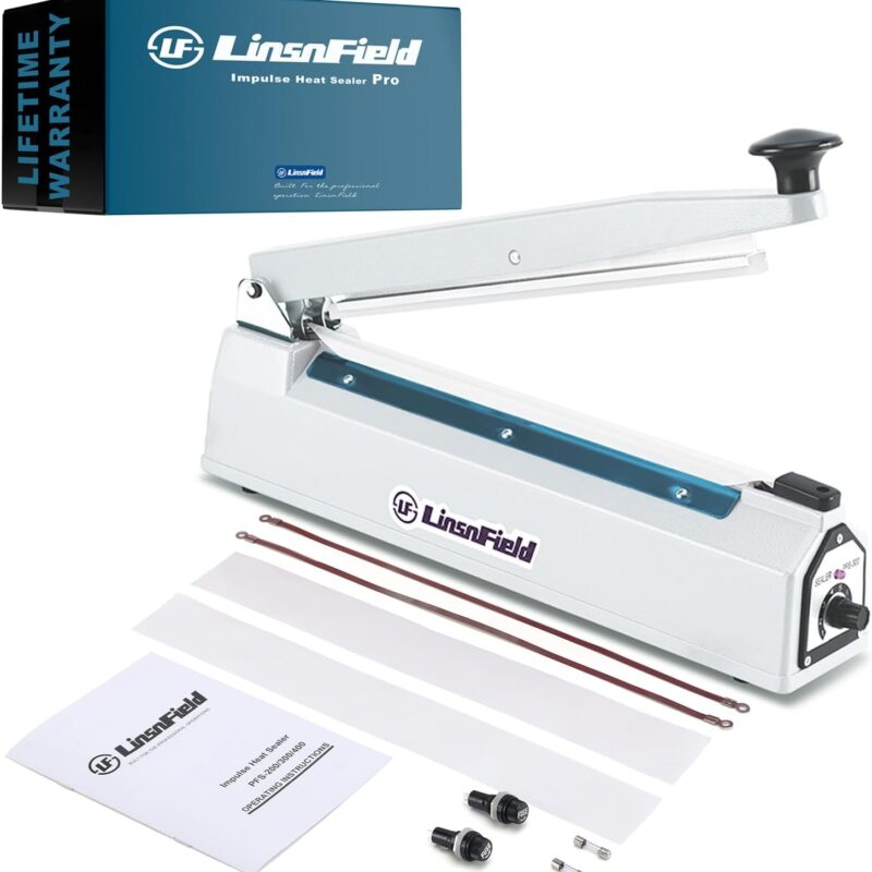 Sealer Pro, 12-inch Super Impulse Heat Bag Sealer, 7-mm Sealing System with Patent for Never Burn Out, Antioxidant Aluminium Shield, Copper Transformer, Built-in Fuse Safety System, White