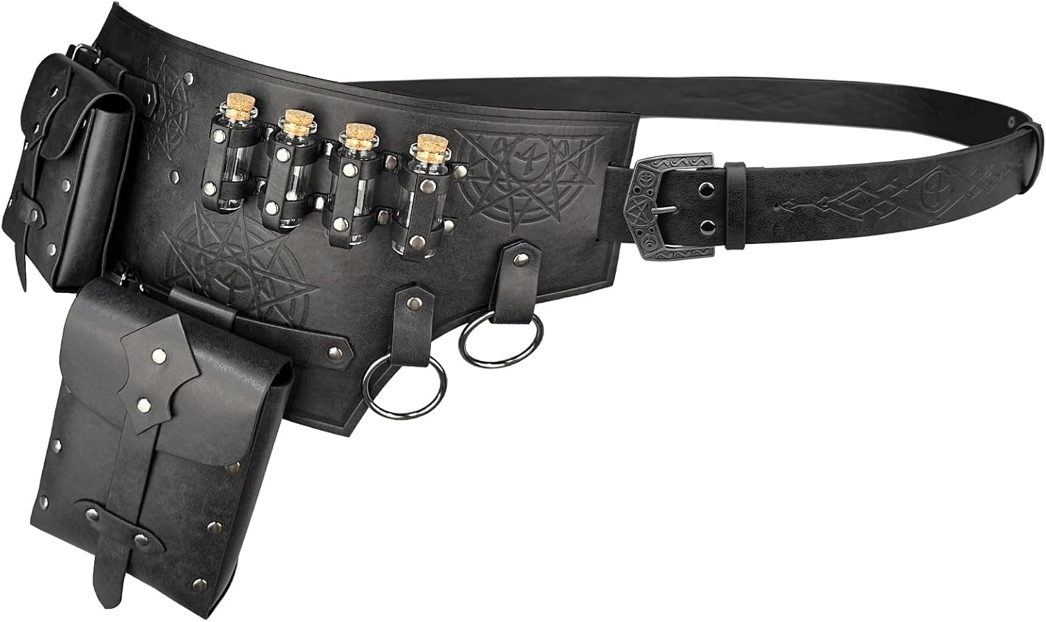 619xDyTFrtL._AC_SL1500_.jpg HiiFeuer 4 PCs Medieval Alchemy Belt Costume, Fantasy Faux Leather Wizard Potion Holder Belt with 4 Cork Vials and Belt Bag