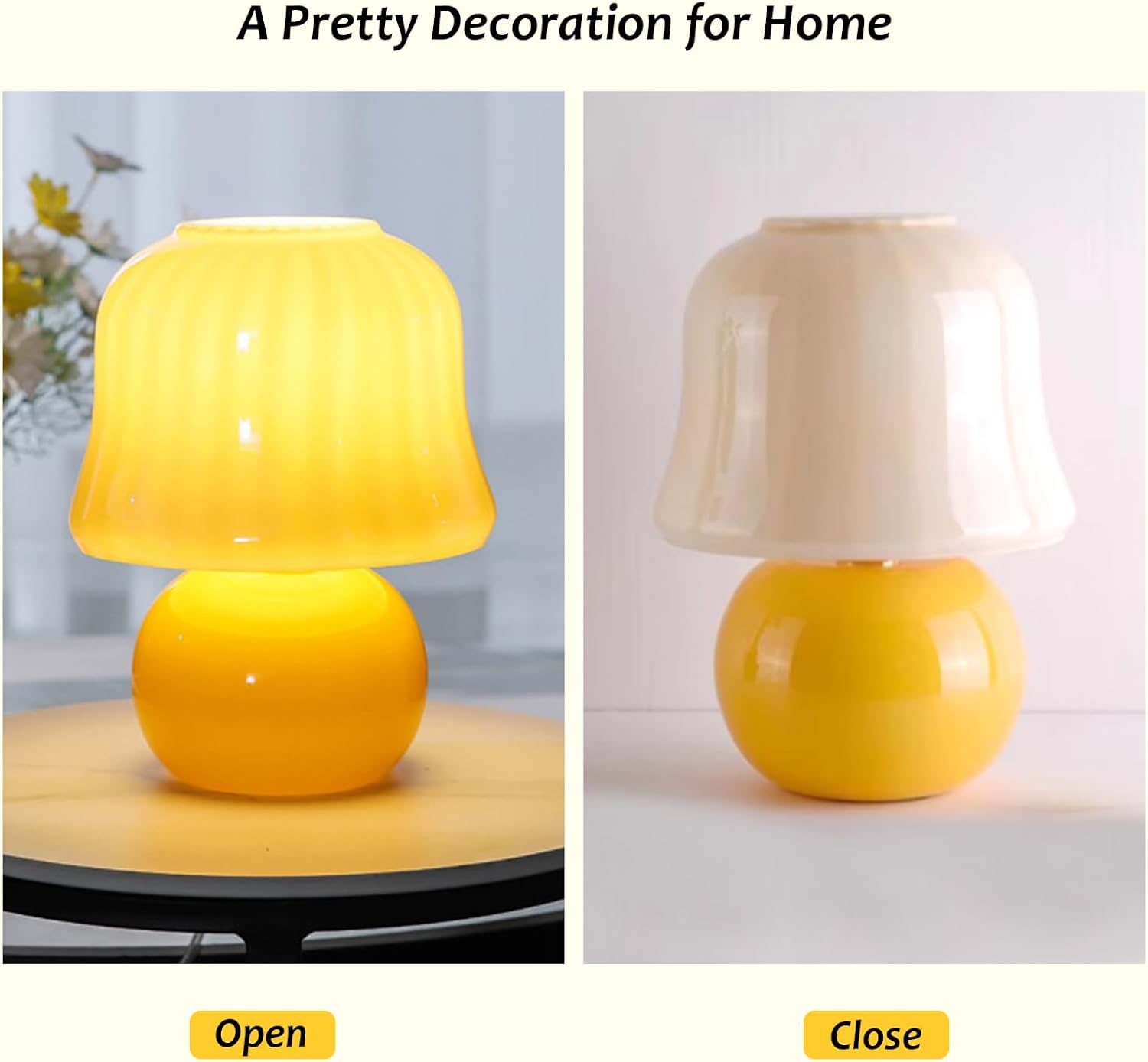 61AG3Tols6L._AC_SL1500_.jpg Mushroom Lamp 11" H Glass Beside Lamp Small Nightstand Lamps for Bedroom, Cute Table Lamp for Home Décor, Nightlight, Gift (Yellow Mushroom) - Image 6