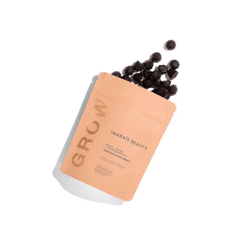 IMARAÏS Beauty Grow Haircare Gummy - Organic Functionable Mushrooms to Support Healthy Hair Growth & Nourish Scalp - Chaga, Reishi, Snow Mushroom - Blueberry Flavored, Sugar-Free, 60 Gummies