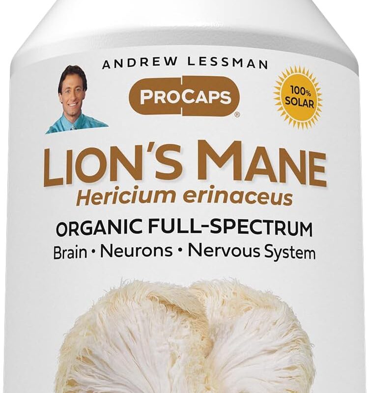 ANDREW LESSMAN Lion’s Mane 180 Capsules - Organic Full Spectrum Lion’s Mane Mushroom Extract - Supports Healthy Brain, Cognitive, and Nervous System Function - No Additives.