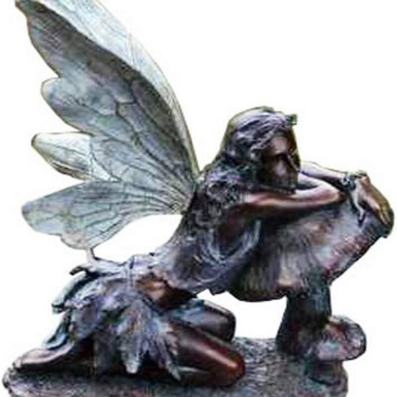 Fairy on Mushroom Bronze Finish 17" Resin Stone Garden Statue Figurine