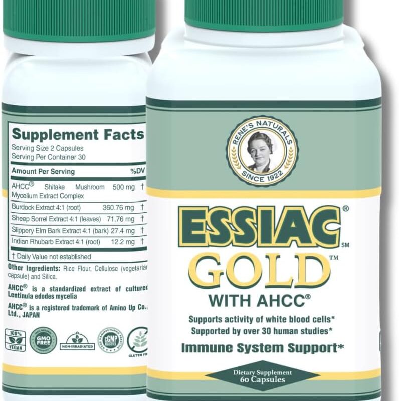 Essiac Gold Extract with AHCC Supplement Mushroom Extract for Enhanced Immune Support – 60 Capsules