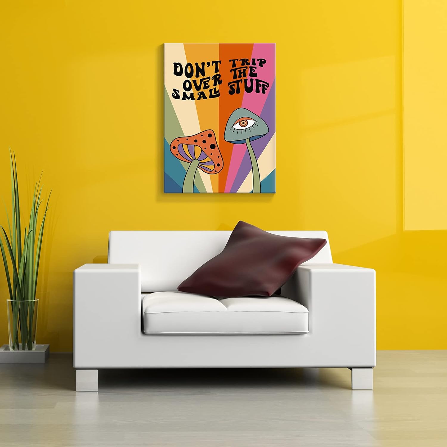 61H8c94-2L._AC_SL1500_.jpg Wood Framed Vintage Funky Mushroom Canvas Wall Art Trippy Cool Motivational Positive Affirmations Quotes Room Aesthetic Posters Hippie Cute Prints Painting 70s Decor for Bedroom Living Room 24x36in - Image 8