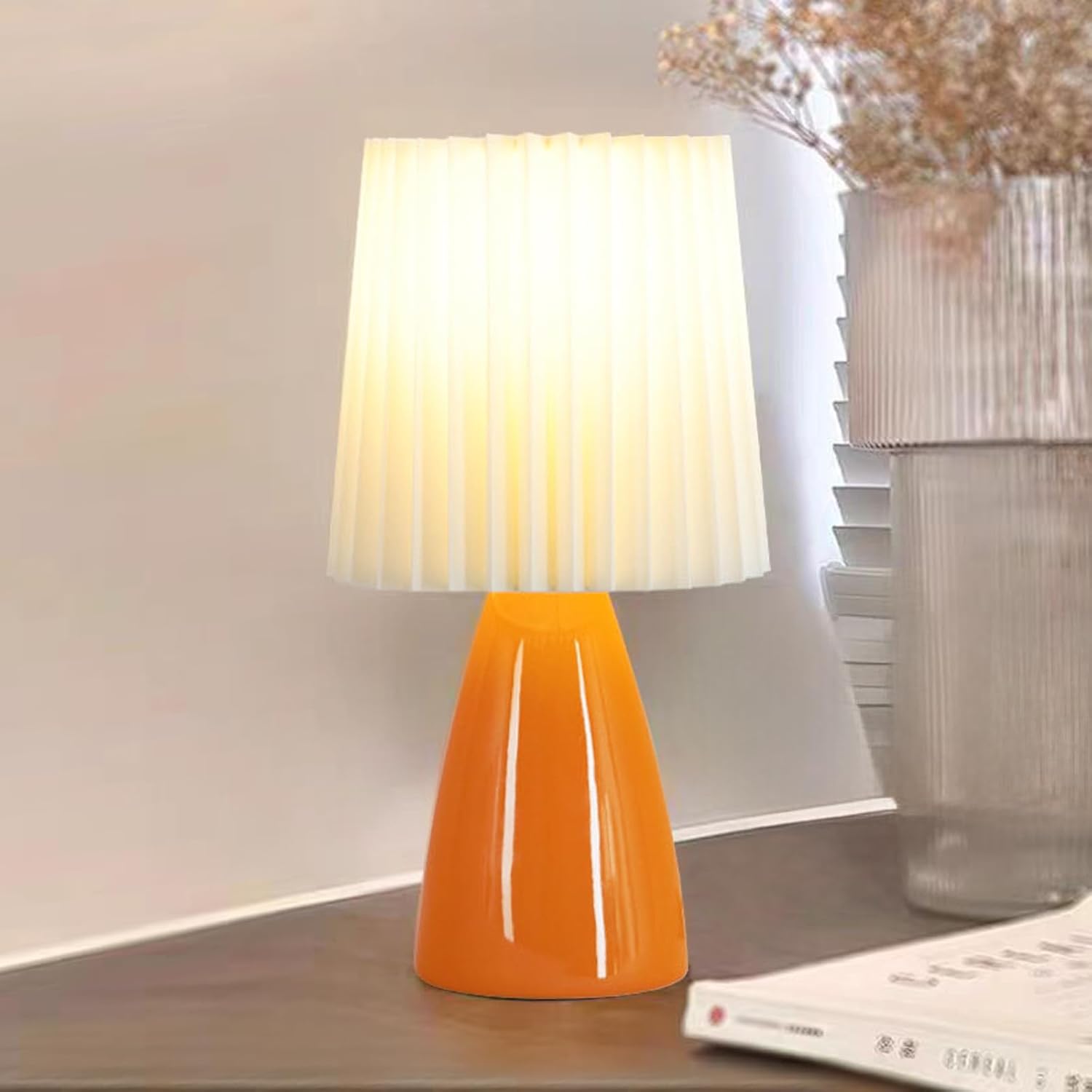 61HFcEBRR5L._AC_SL1500_.jpg Mushroom Lamp 12.2" H Ceramic Beside Lamp Small Nightstand Lamps for Bedroom, Cute Table Lamp for Home Décor, Nightlight, Gift (Pleated Orange) (No Bulb)