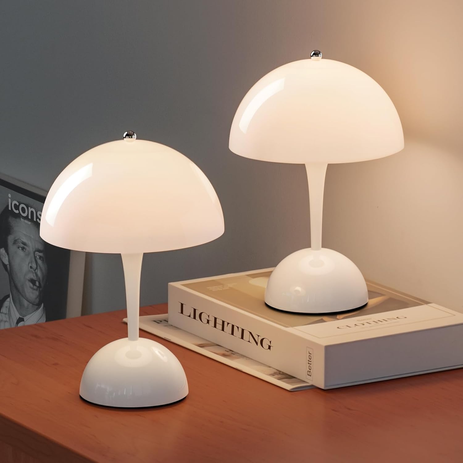 61HzvUI-iTL._AC_SL1500_.jpg ONEWISH Cordless Table Lamps Set of 2 - Portable Touch Mushroom Lamp with Dimmer, Rechargeable Nightstand Lamp Night Light for Kids, Small LED Lamp, for Christmas Birthday, White