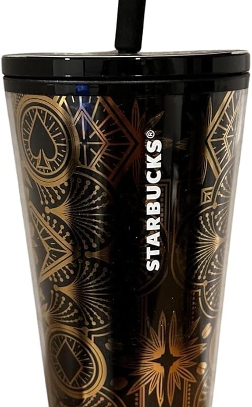 Starbucks Las Vegas Collection Black and Gold Venti acrylic tumbler 24oz with Black Diamond Topper