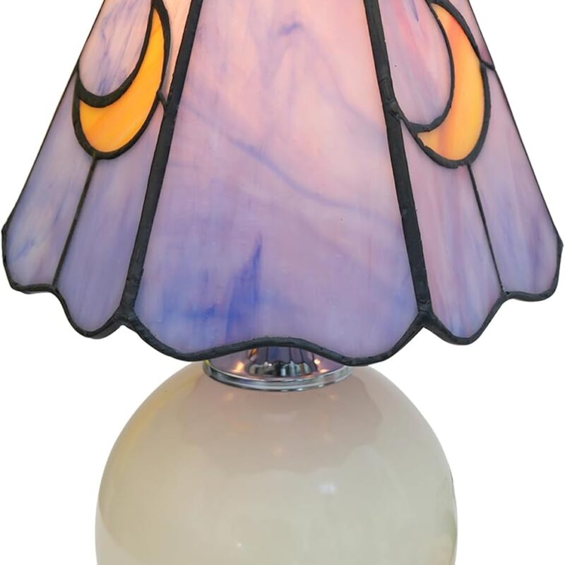 Mushroom Lamp Stained Glass Lamp Moon Lamp Bedside Table Lamp Night Lamps Tiffany Lamp Cute Small Nightstand Desk Lamp for Home Decor Study Living Bedroom Gift, Included E26 Bulb,Purple