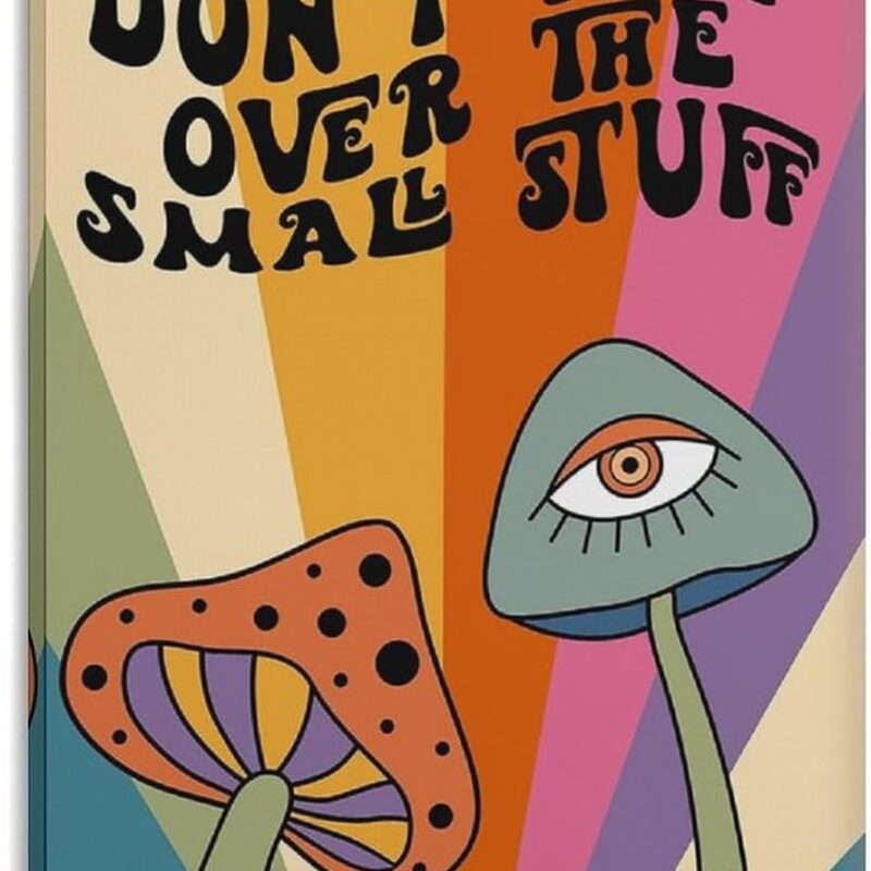 Vintage Funky Mushroom Canvas Wall Art Hippie Motivational Positive Affirmations Quotes Room Aesthetic Posters Cute Prints Painting 70s Decor for Bedroom Living RoomTrendy Prints Painting Retro Wall A