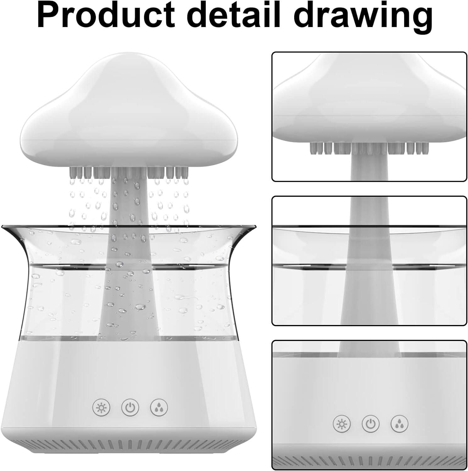 61PujCT643L._AC_SL1500_.jpg Cloud Rain Humidifier for Bedroom & Large Room Water Drip Humidifier with Remote Waterfall Lamp Mushroom Humidifier Rain Sounds White Noise Humidifier Air Humidifiers for Bedroom Desk (White) - Image 3