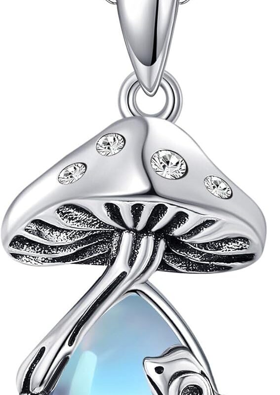 Mushroom Necklace 925 Sterling Silver Moonstone Mushroom Frog Pendant Necklace Mushroom Jewelry for Women Mushroom Lovers