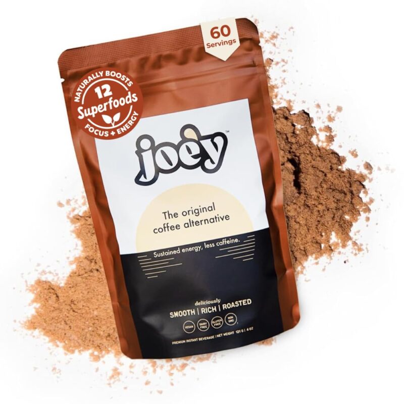 Joe'y Original Coffee Alternative, Mushroom Coffee Substitute with Cacao, Chicory & Dandelion Root, Adaptogenic Superfood Ingredients, Vegan, Gluten-Free, Clean Energy Without Jitters, 60 Servings