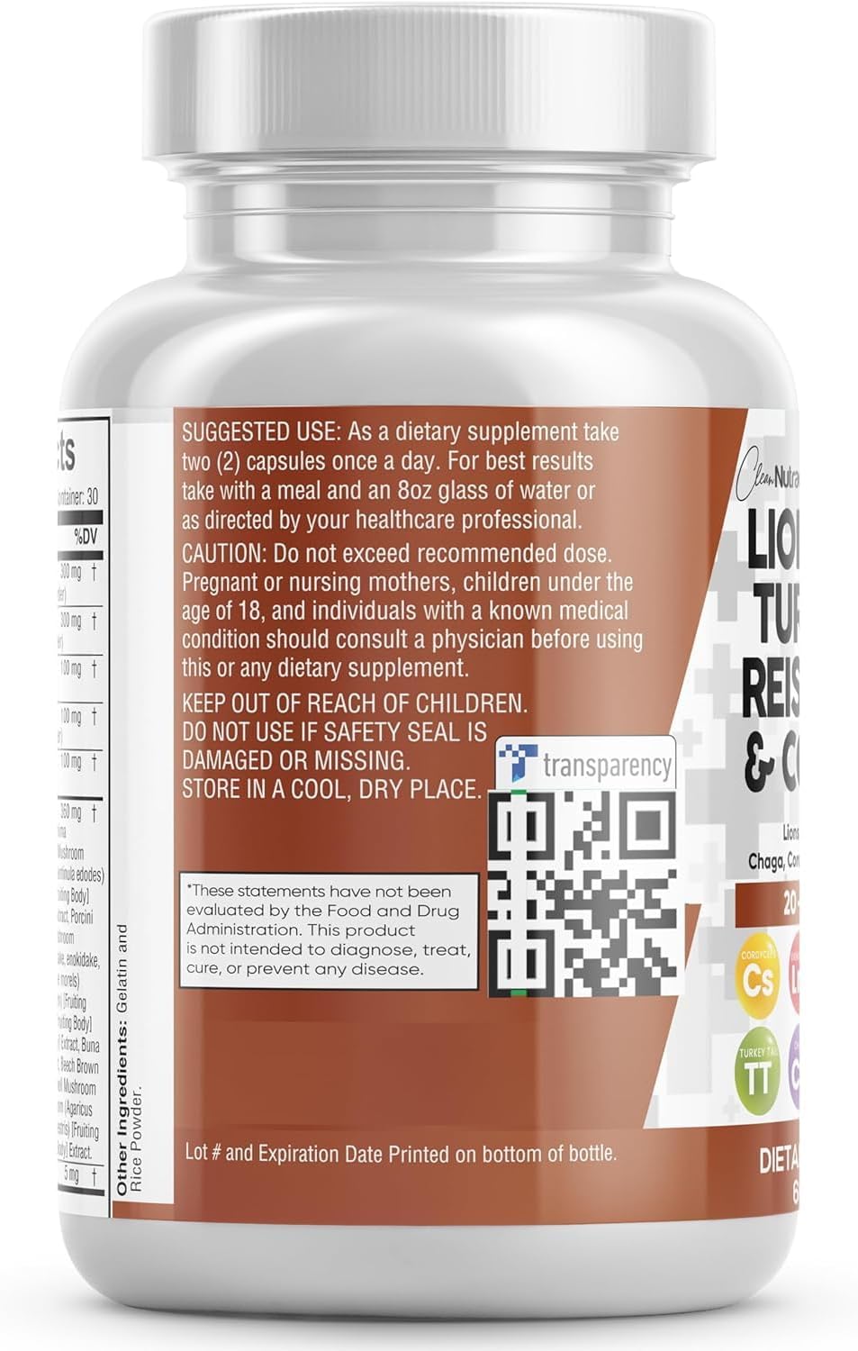 61UI0gGPidL._AC_SL1500_.jpg Clean Nutraceuticals Lions Mane 20in1 Mushroom Supplement with Turkey Tail Reishi Cordyceps Chaga Maitake Meshima Poria Cocos Shiitake Oyster Porcini Enoki - 2Pack - Image 6