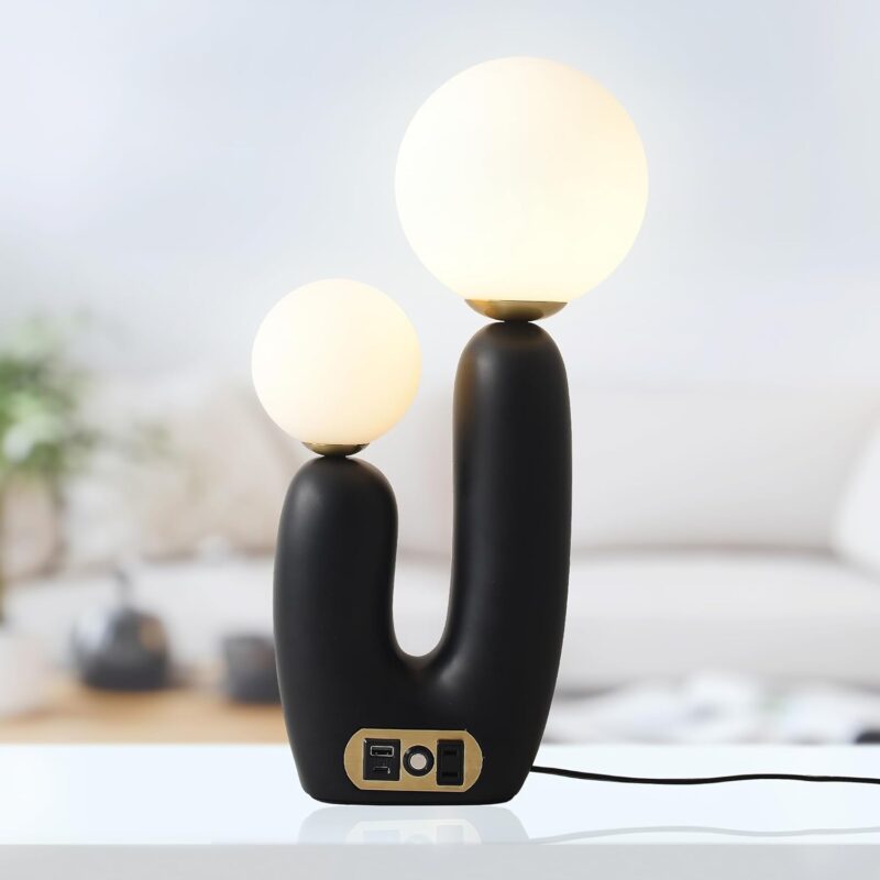 Decorative Mushroom Lamps, Ceramic Lamp for Desk, Unique Globe Lamps for Bedrooms and Side Tables, Desk Lamps for Night Stands, Portable Table Lamps for Living Room (Black)