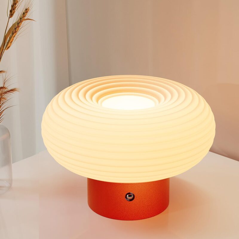 FANHAO Touch Bedside Table Lamp, Portable 4000mAh Cordless Rechargeable Mushroom Lamp for Bedroom Living Room Nightstand, 3-Color Dimmable, Modern Small Lamp Bedside Lamp for Home Decor & Gifts