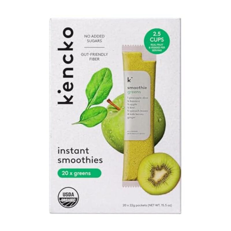 kencko Greens Smoothie Mix Packets - Instant Breakfast Smoothies Made of Nature’s Original Superfoods - Pineapple, Apple, Kale, Spinach & More - Organic Fruit & Veggie Healthy Smoothies (20-Pack)