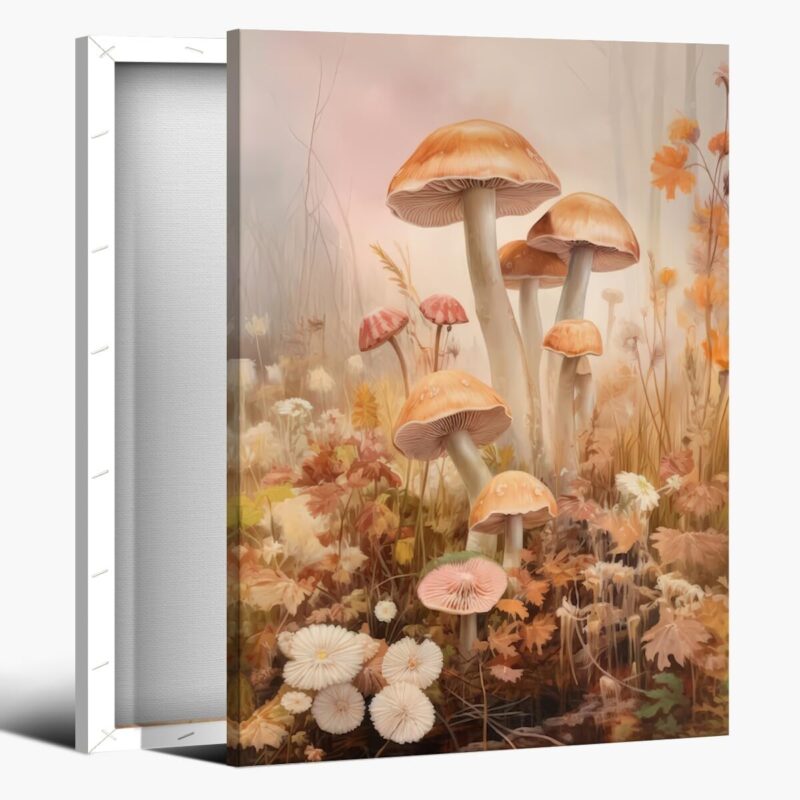 HTCARWAT Pretty delicate mushrooms art print cottagecore woodland nature magical poster romanticism pink ethereal beautiful enchanted mushrooms Framed16x24inch