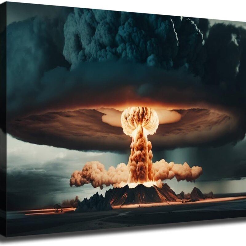 Atomic Bomb Nuclear Explosion Mushroom Cloud Poster Painting Giclée Canvas Print for Home Room Office Decoration Gift with Or Without Frame (Framed,16×20inch)