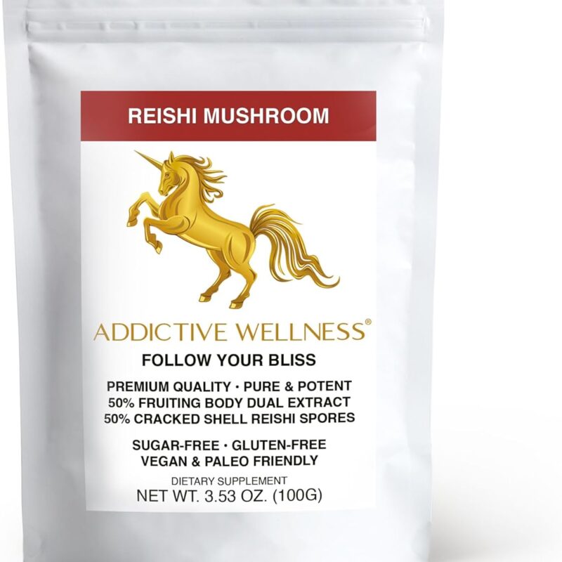 Addictive Wellness Reishi Mushroom Extract Powder + Spores (50/50 Blend) Wood Grown Pure & Potent Wildcrafted Ganoderma (100 Grams)