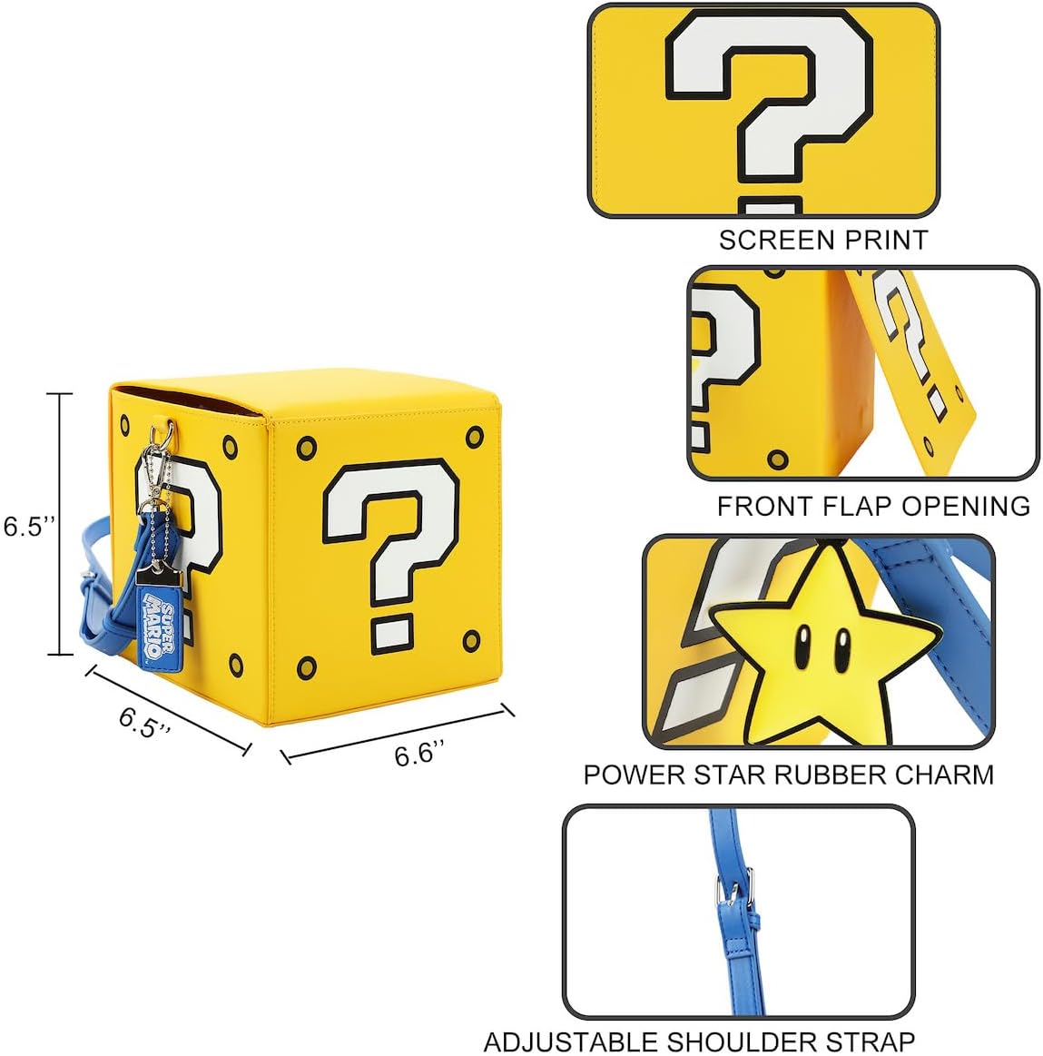 61e41-PDR5L._AC_SL1200_.jpg Super Mario Bros Question Mark Block 6.5" Novelty Crossbody Bag - Image 5