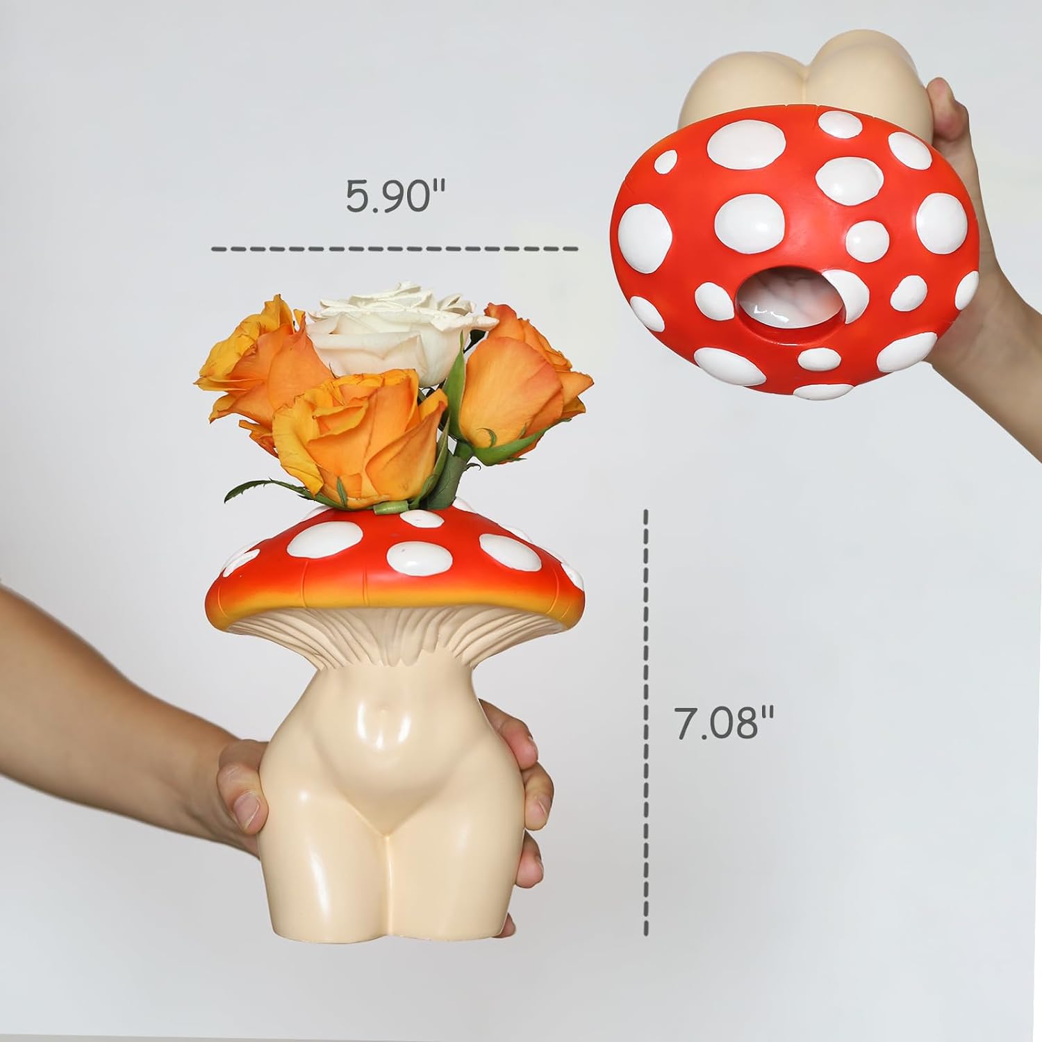 61fy7u3lWzL._AC_SL1500_.jpg GUGUGO Mushroom Lady Body Vase for Flower, Funky Mushroom Decor, Eclectic Lady Form Butt Vases for Flowers - Image 3