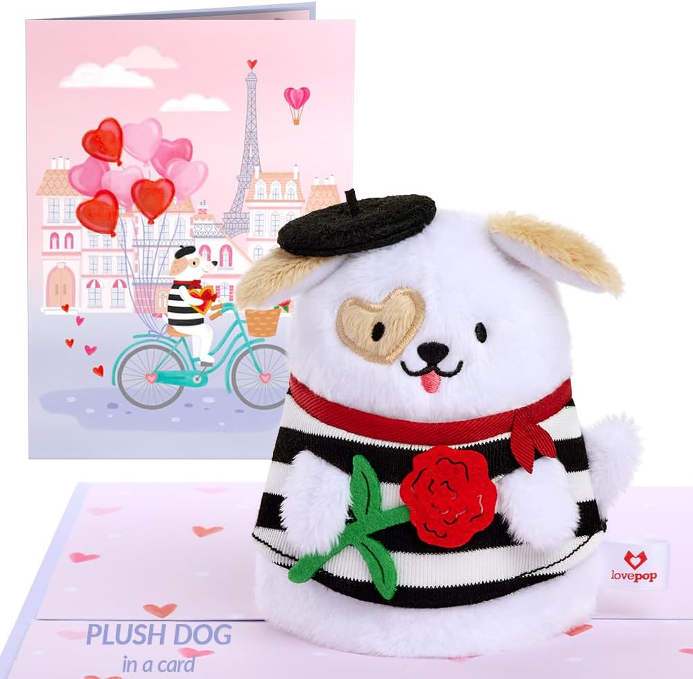 61gkDII5tuL._AC_SL1000_.jpg Lovepop Plushpop Soft Animal Pop-Up Card for Her and Him - 3D Greeting Card for Boys, Girls, Men, Women - French Love Dog - 6" x 8" Card