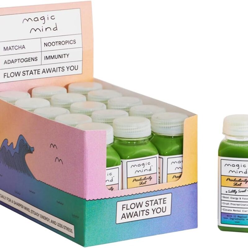 Magic Mind Energy and Focus Drink Shots - Stress Relieving, No Jitters, Ashwagandha, Vitamin B12, Vitamin C, Matcha Green Tea, Functional Mushrooms - 2 FL Oz (15 Pack)