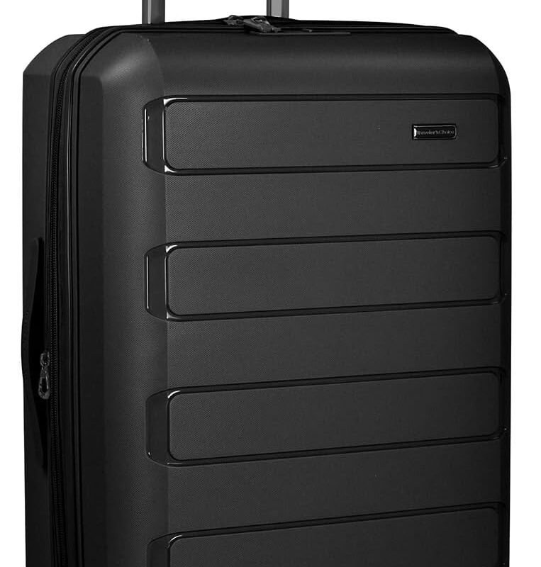 Traveler's Choice Pagosa Indestructible Hardshell Expandable Spinner Luggage, Black, Check-in Only