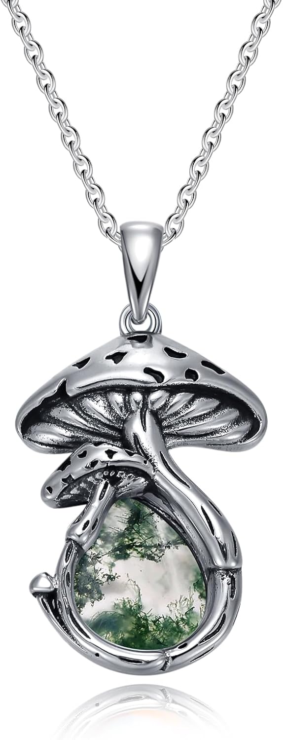 61j8O1MIuL._AC_SL1500_.jpg YYB Mushroom Necklace for Women S925 Sterling Silver Malachite/Moss agate/Opal/Moonstone/Black Onyx Oxidized Mushroom Pendant Jewelry Anniversay Birthday Gifts