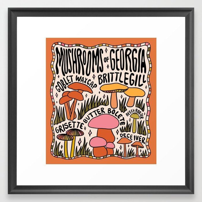 Society6 Mushrooms Of Georgia by Doodle By Meg Framed Art Print (Scoop Black - Medium(Gallery) 20 x 20-22x22)